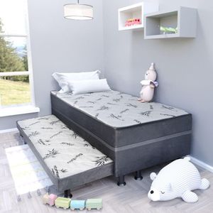 Cama Box Solteiro (188x88) Diamante com Auxiliar D28 Branca/Cinza Elegance
