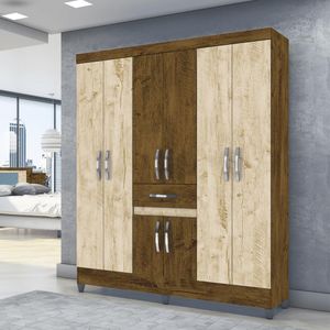 Guarda-Roupa Casal 8 Portas 1 Gaveta Castanho/Avelã Wood Portugal Moval Móveis