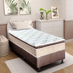 Cama Box Solteiro (88x188) com Pillow Marrom Top Flex Diamante Design Colchões