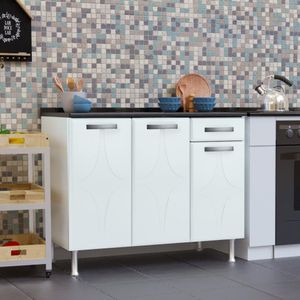 Balcão de Cozinha Com Tampo 3 Portas 1 Gaveta Branco Ruby Smart Telasul