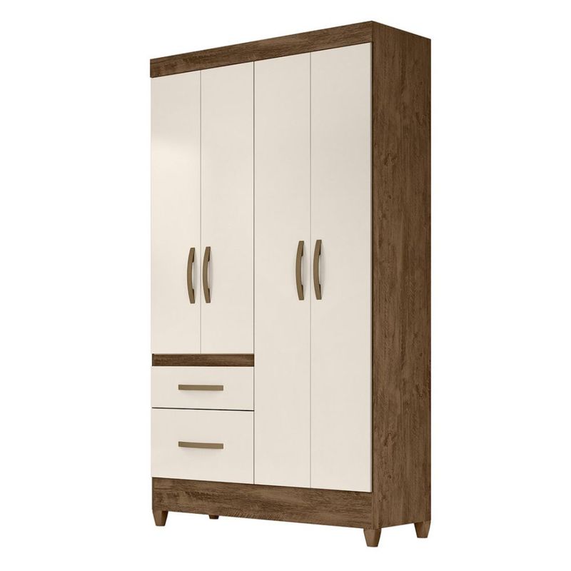 937306GuardaRoupaSolteiro4Portas2GavetasCastanhoWoodOffWhiteMadriMovalMoveis