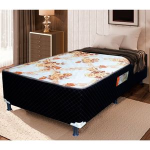 Cama Box Solteiro (188x88) D28 Bege/Preto Topázio Ortolife