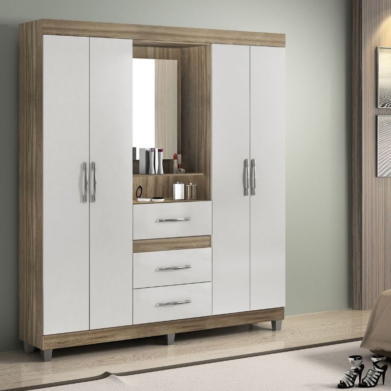 guardaroupa4portas3gavetascapelinharp1043castanhooffwhitecomespelhoreismoveis