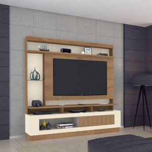 Estante Para TV até 65" 1 Porta de Correr Canelato Natura Off White Verona Atualle